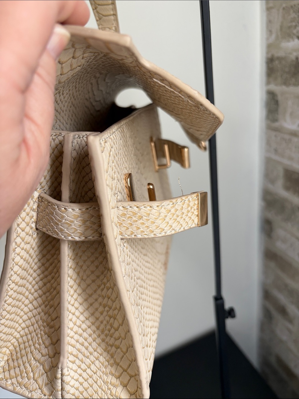 LTL London Cream Python-Embossed Top Handle Bag - Picture 7 of 16